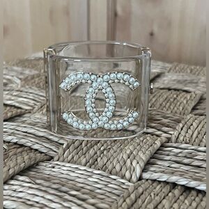 Chanel Lucite Pearl CC Cuff Bracelet